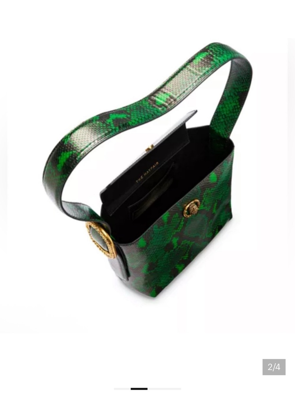 Kurt Geiger Chelsea Snake Embossed Leather Shoulder Bag - Open Green - Picture 2 of 3